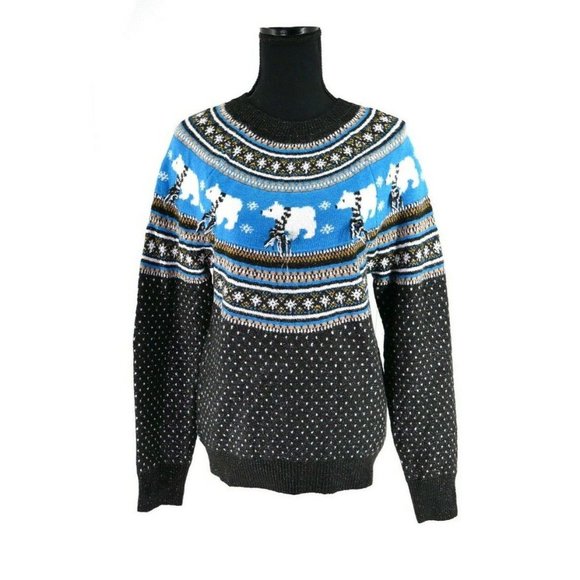Holiday Time Black and Blue Crew Neck Sweater - Picture 3 of 8